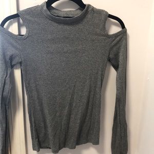 Heather dark grey fitted open shoulder top